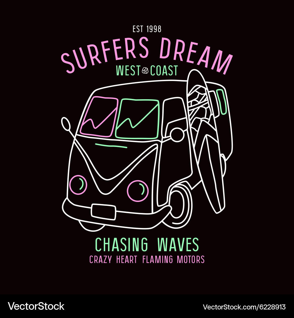 Surfing print in thin line style Vector Image