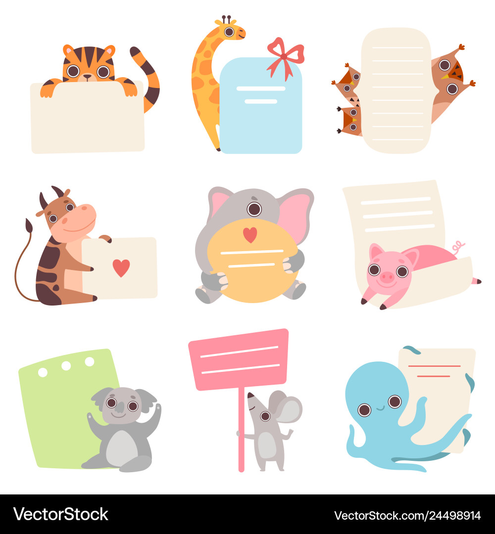 Cute animals holding empty banners set funny Cute animals holding empty banners set funny vector image