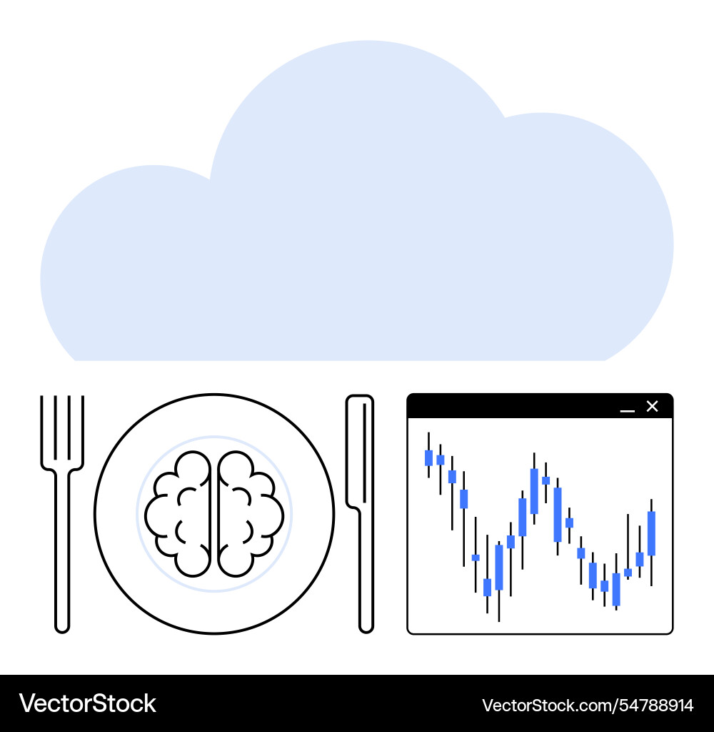 Mind and data cloud computing brain on plate Mind and data cloud computing brain on plate vector image