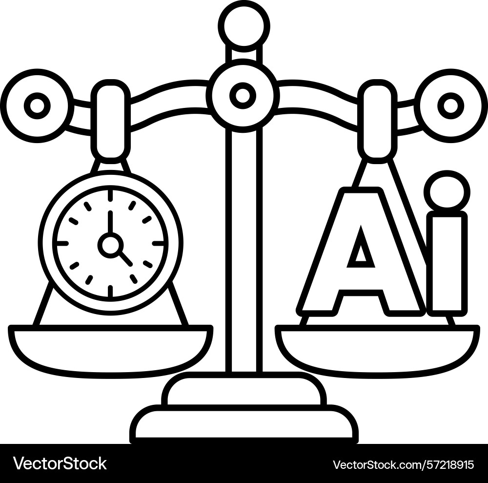 A scale with clock on one side and the word ai A scale with clock on one side and the word ai vector image