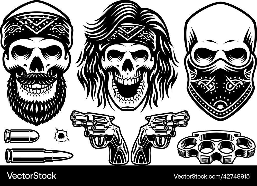 A set of gangster skulls Vector Image