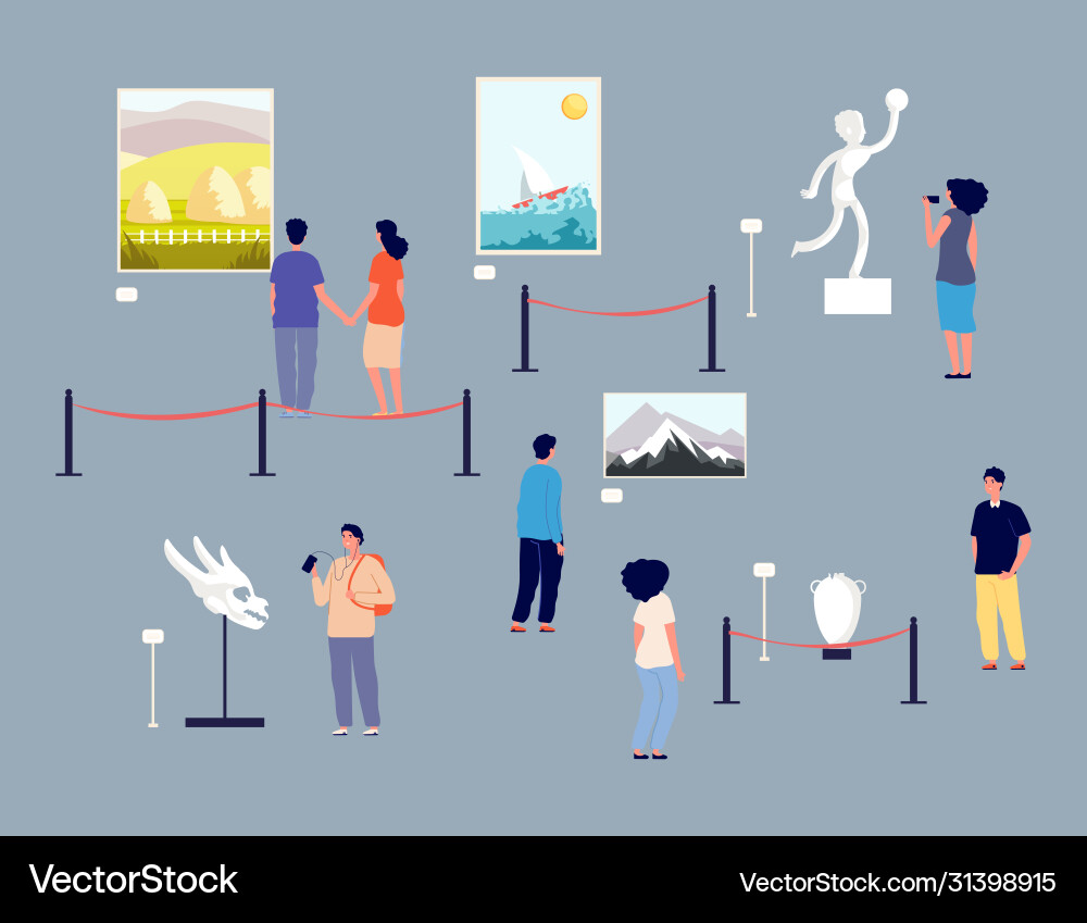 Art gallery visitors people in museum exhibition Art gallery visitors people in museum exhibition vector image