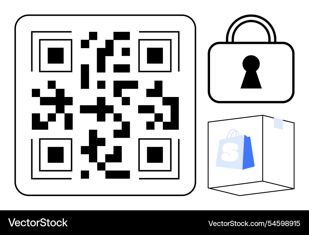 Qr code with lock and shopping bag elements Qr code with lock and shopping bag elements Vector Image