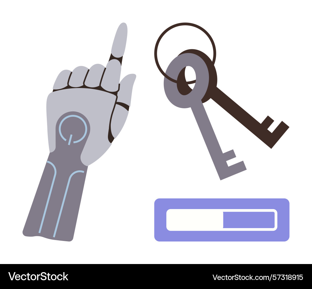 Robotic hand pointing at keys and loading bar Robotic hand pointing at keys and loading bar vector image