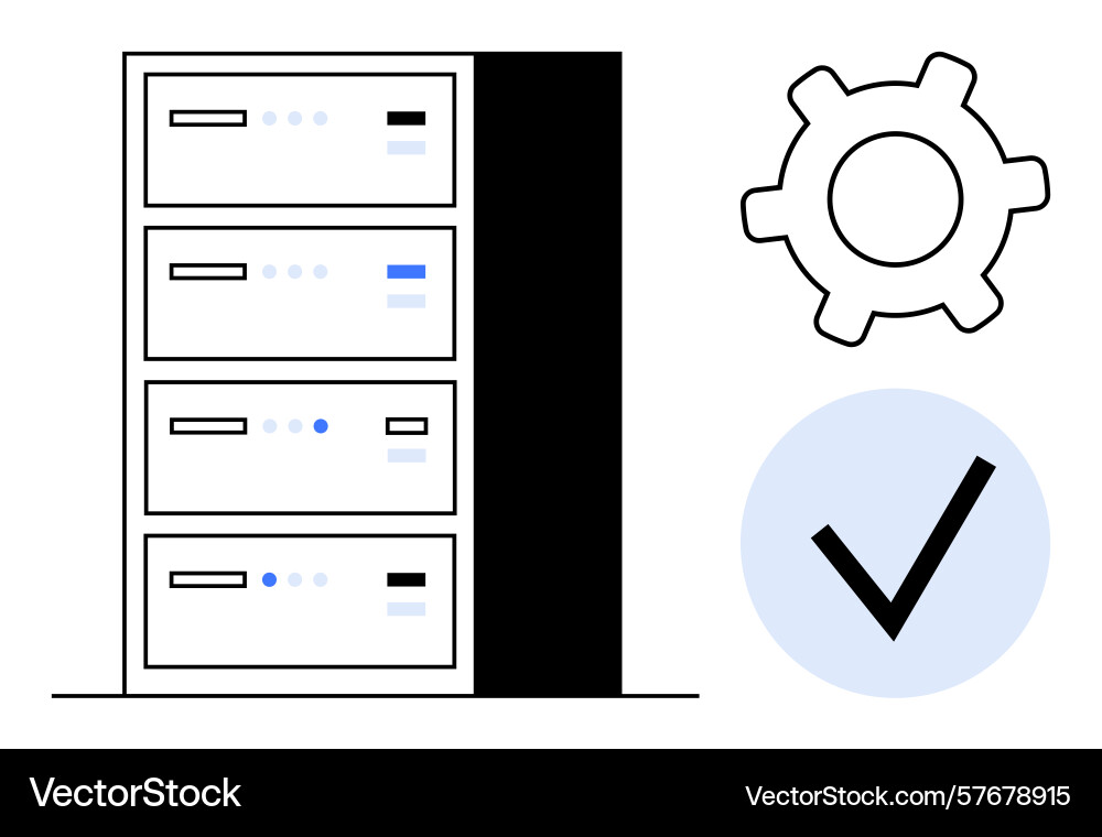 Server stack with settings gear and checkmark Server stack with settings gear and checkmark vector image