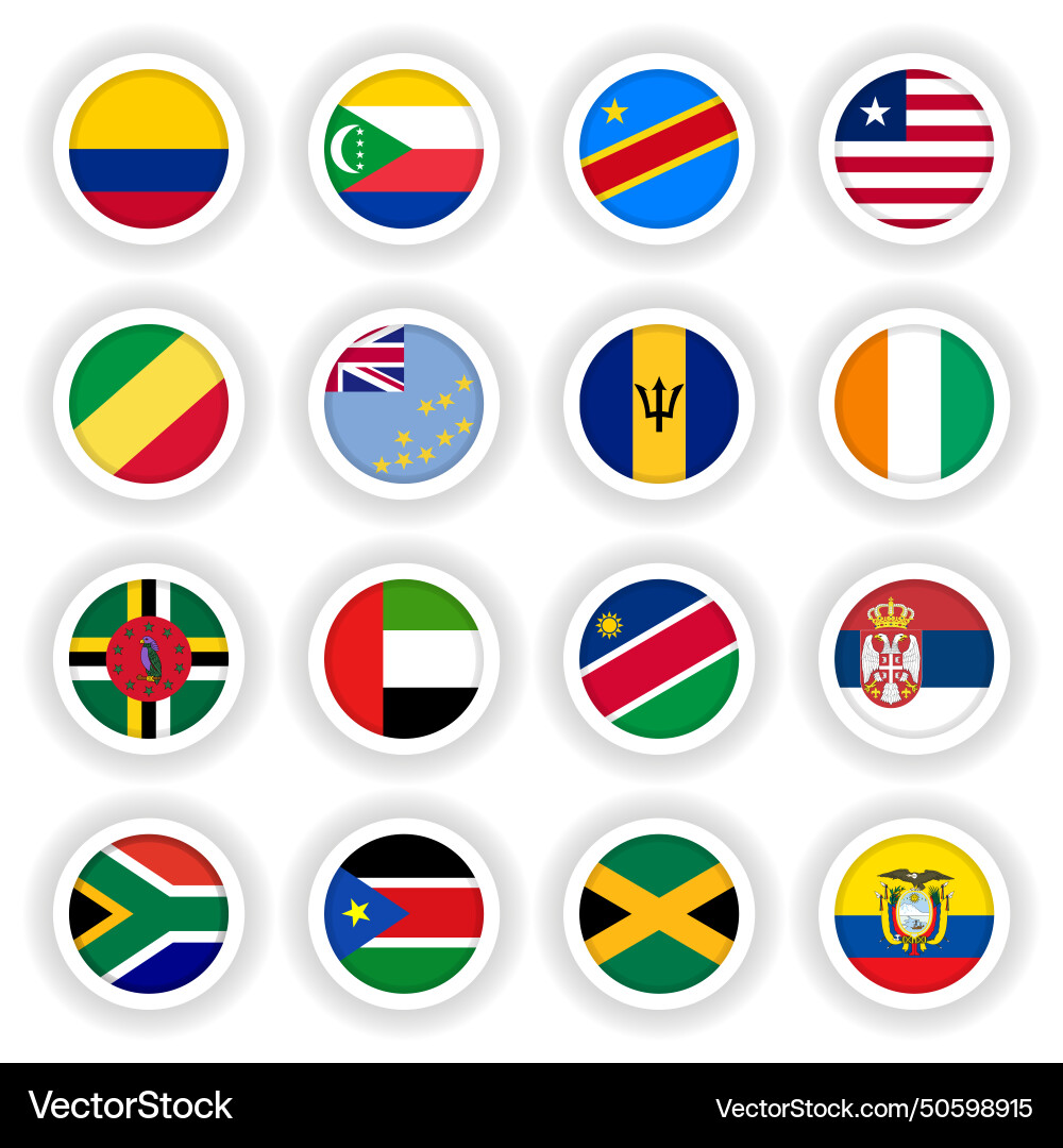 Set of national round flags with shadow Vector Image