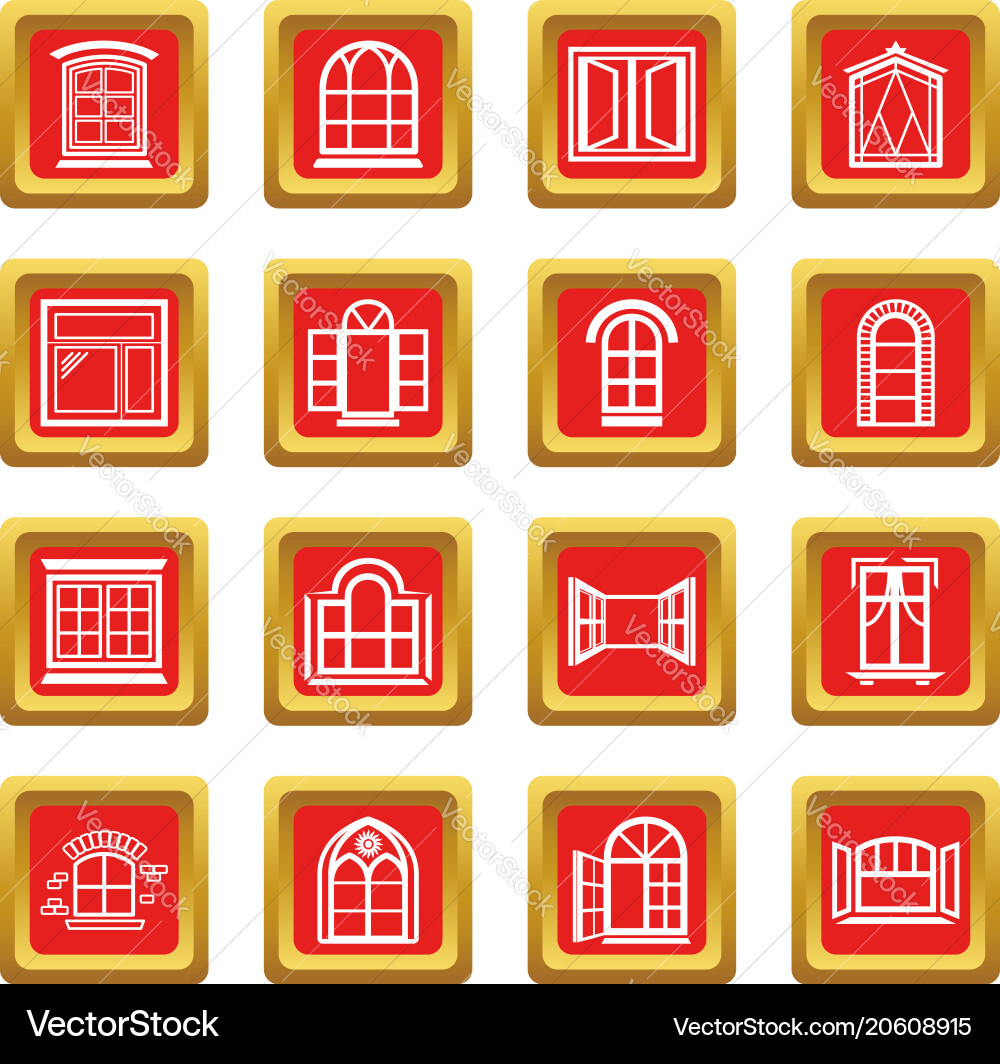 Window design icons set red square Window design icons set red square vector image