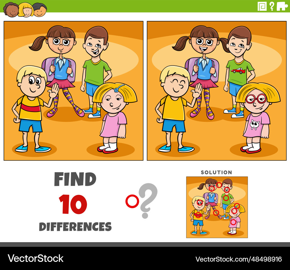 Differences activity with cartoon elementary age Differences activity with cartoon elementary age vector image