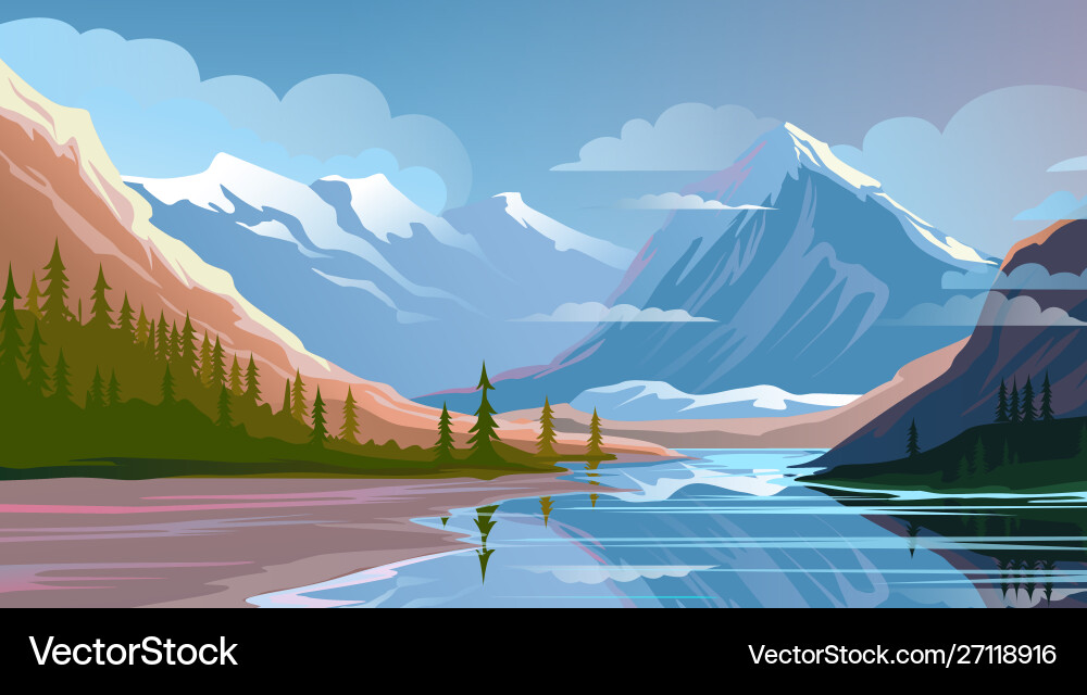 Mountain Lake Reflection - Evening vector image