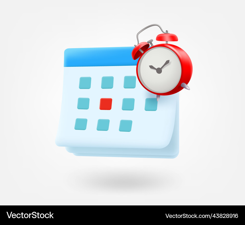 Paper calendar with alarm clock agenda concept 3d Paper calendar with alarm clock agenda concept 3d vector image