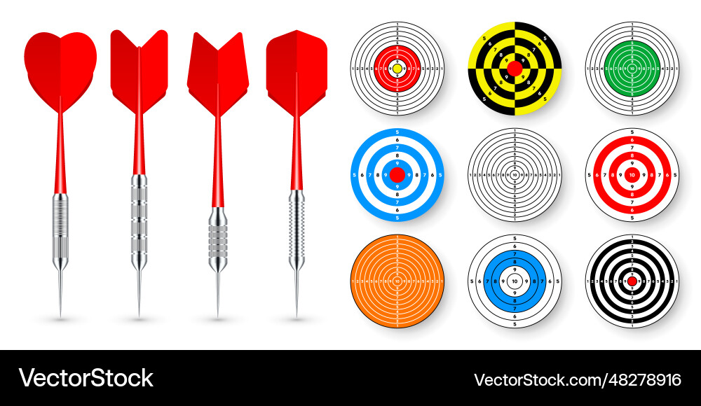 Paper targets with dart arrows and shadows Paper targets with dart arrows and shadows Vector Image