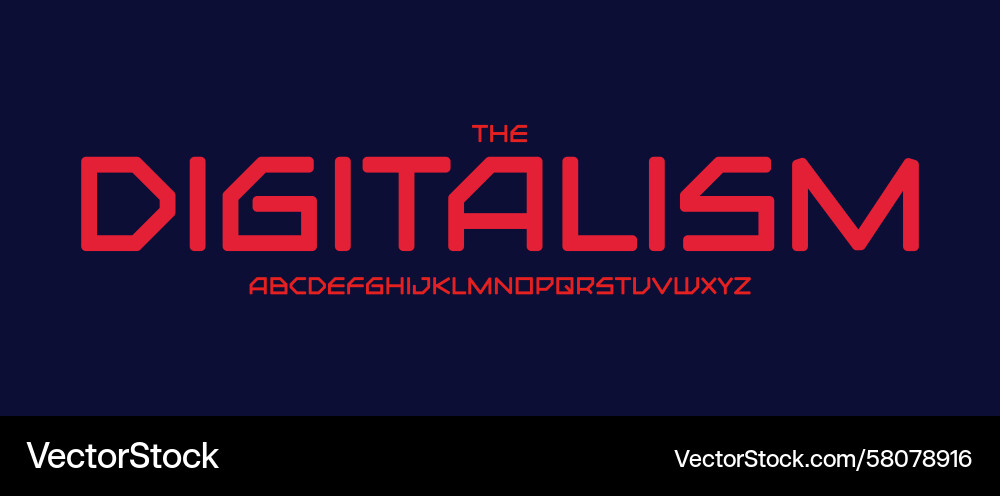 Red Robotic Typeface - Digital Font Vector Image
