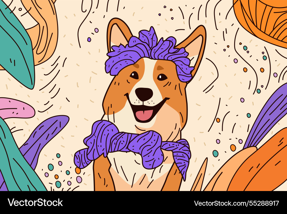 Corgi Hund tragen lila Schal verspielt Thema Corgi Hund tragen lila Schal verspielt Thema vektorbild