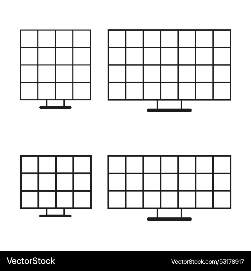 Grid monitor icons square and rectangular screens Grid monitor icons square and rectangular screens vector image