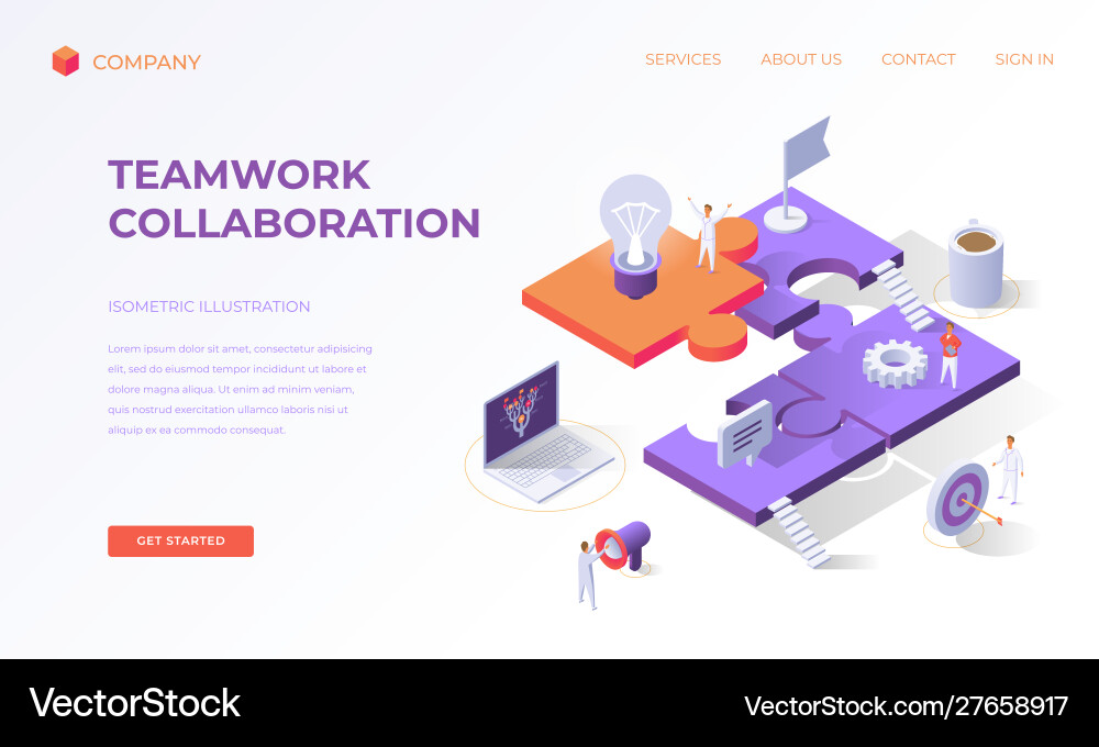Landing page for teamwork collaboration Royalty Free Vector