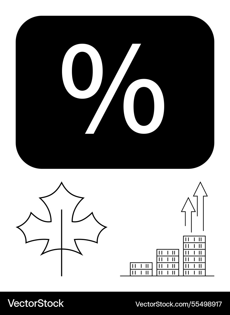 Percentage symbol with upward graph bars and maple Percentage symbol with upward graph bars and maple Vector Image