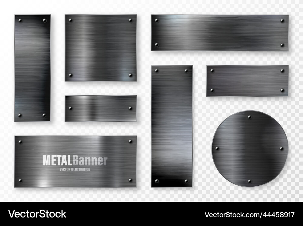 Realistic black metal banners collection brushed vector image