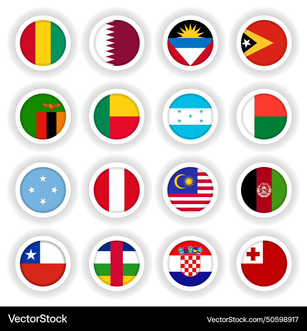 Set of round flag buttons Set of round flag buttons Vector Image