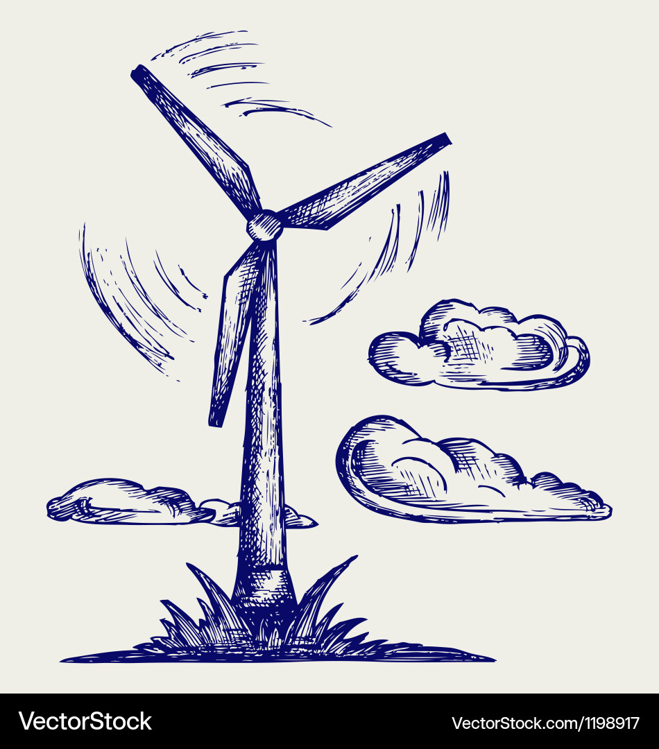 Windmill Sketch with Clouds Vector Image
