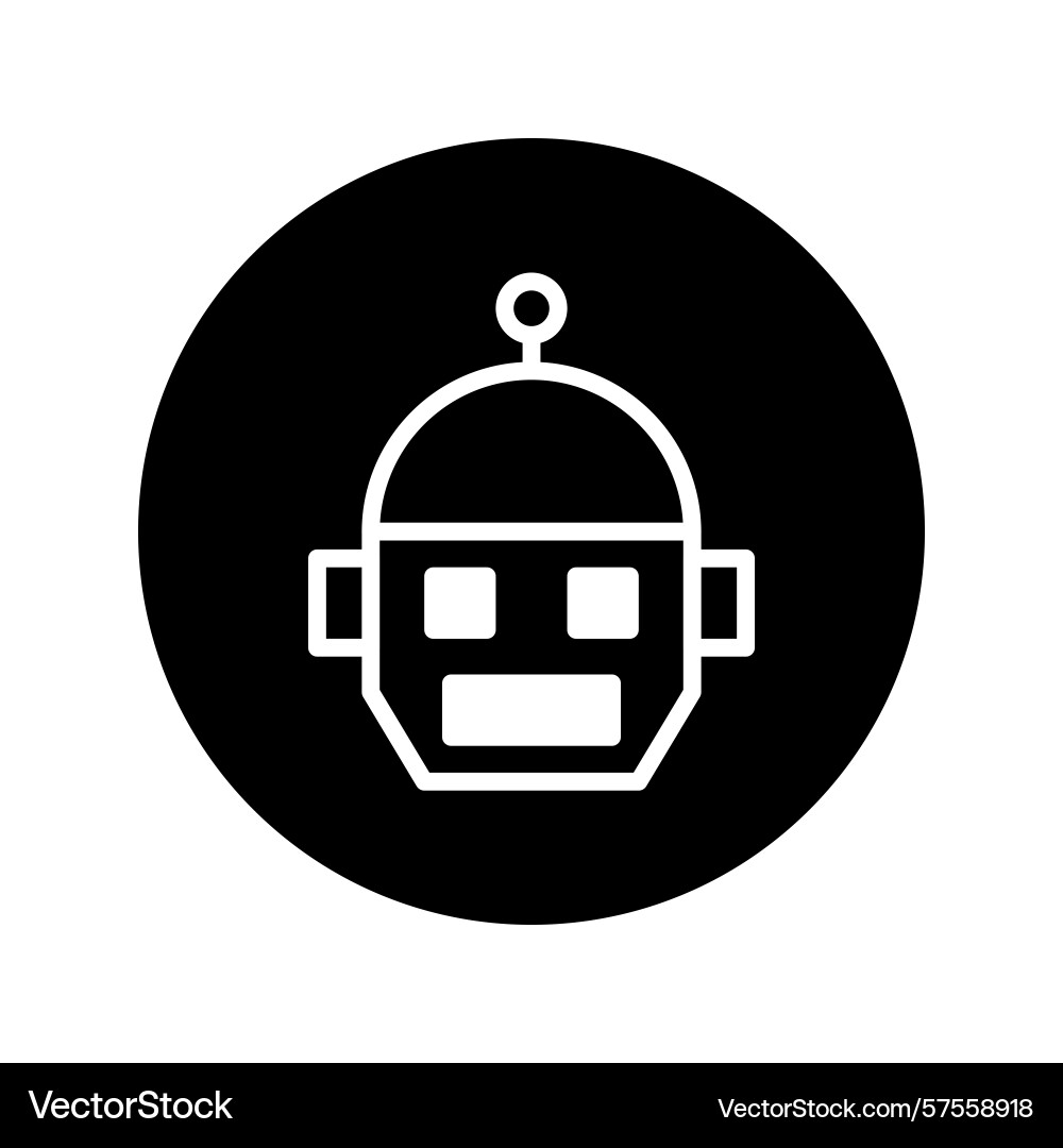 A minimalist robot head in circle representing Vector Image