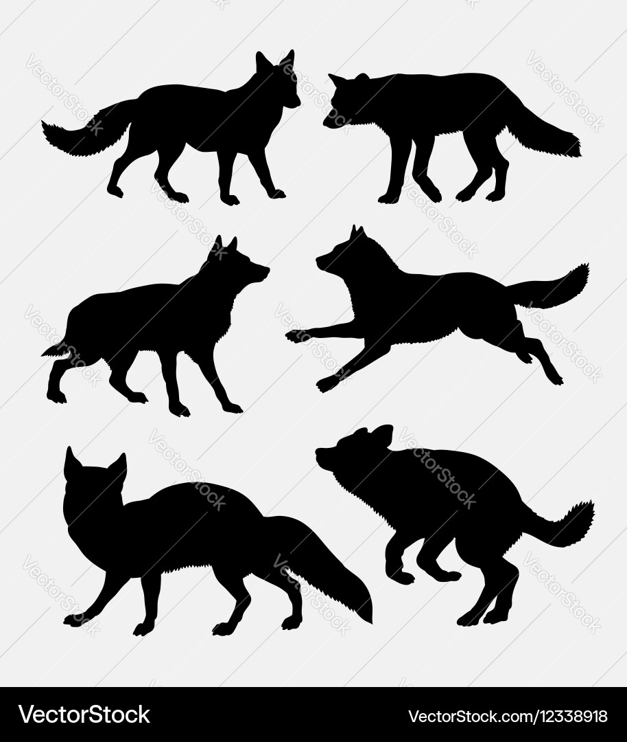 Animal Silhouettes: Wolf & Fox Vector Image