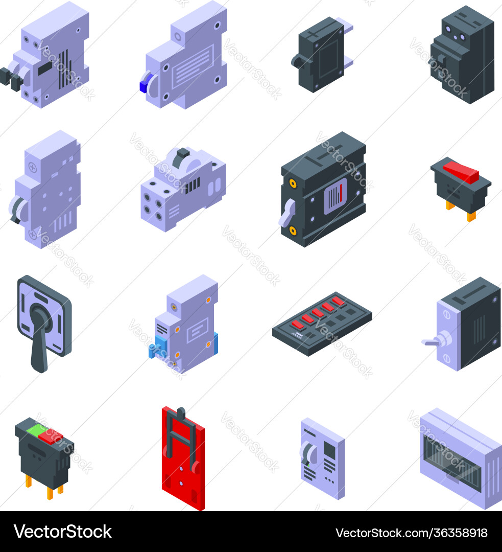 Breaker switch icons set isometric style Breaker switch icons set isometric style vector image
