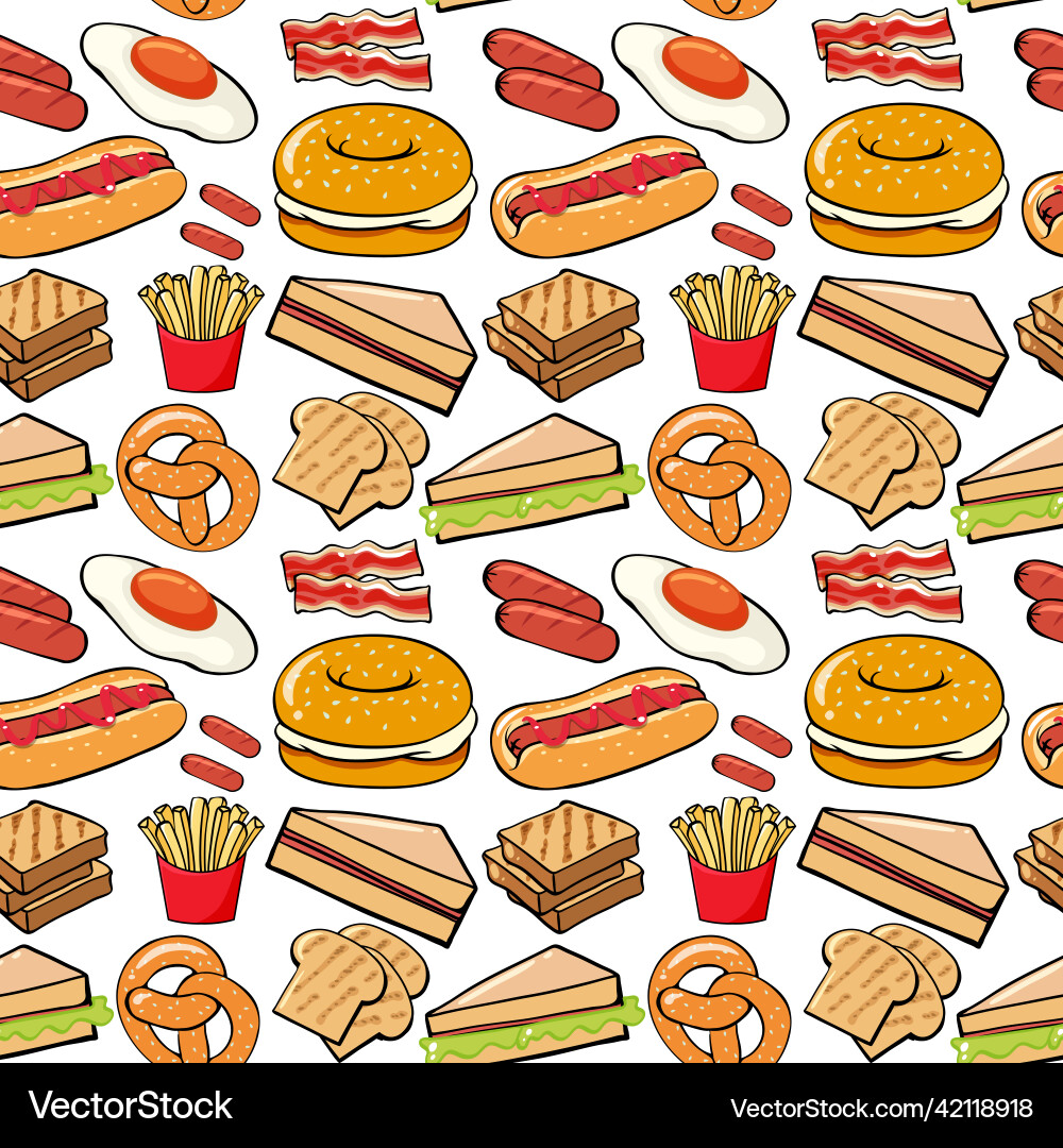 Food Pattern Background - Breakfast & Snacks Vector Image
