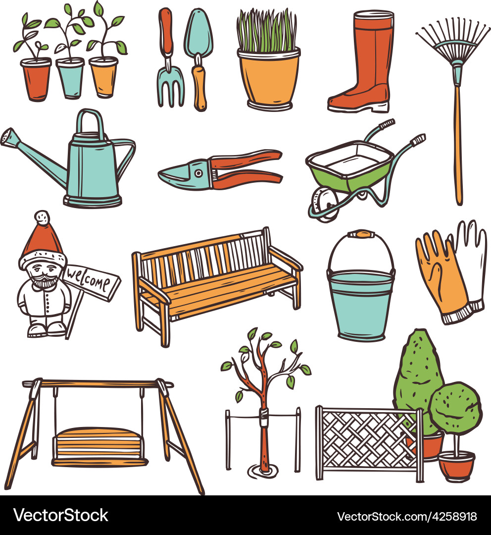 Gardening tools set Royalty Free Vector Image - VectorStock