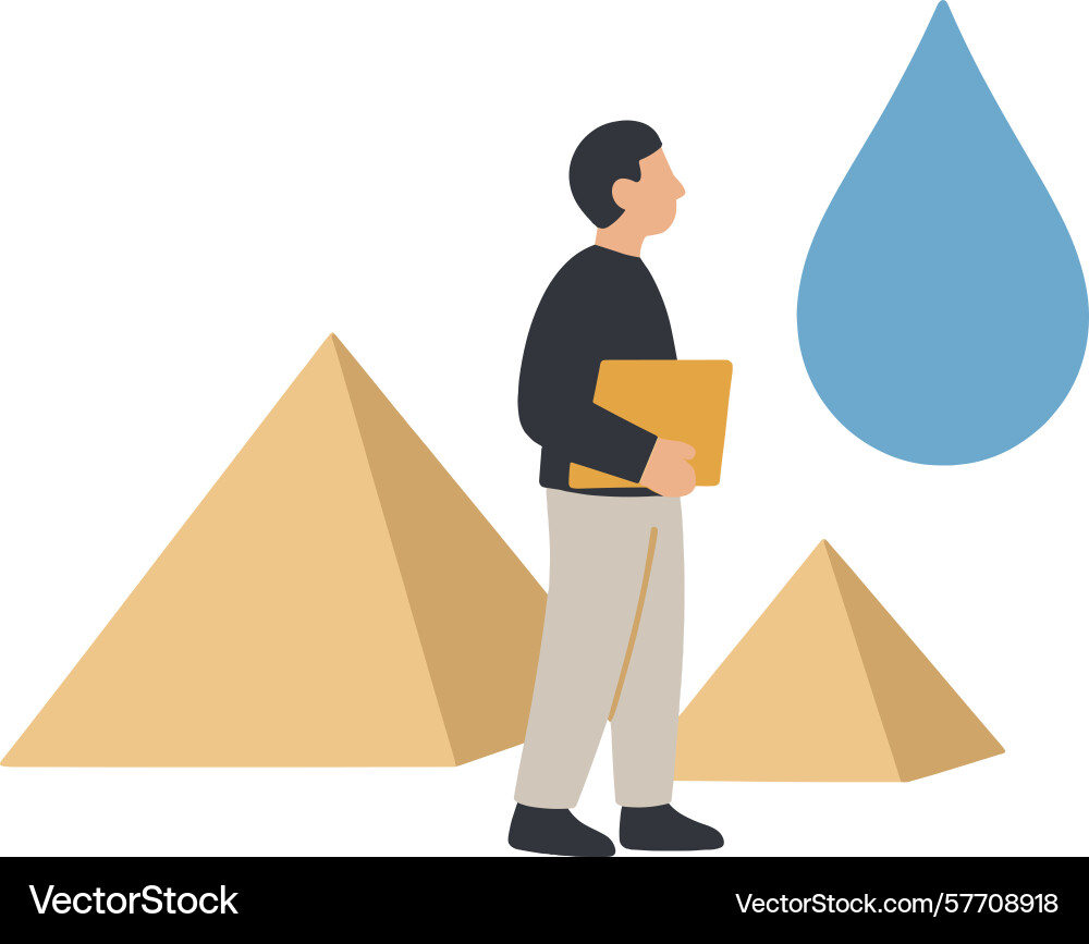Man holding a folder near pyramids and large Man holding a folder near pyramids and large vector image