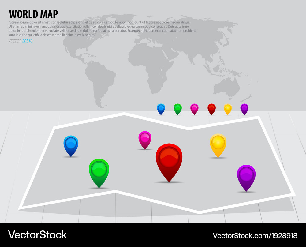 Map pointers and world Vector Image
