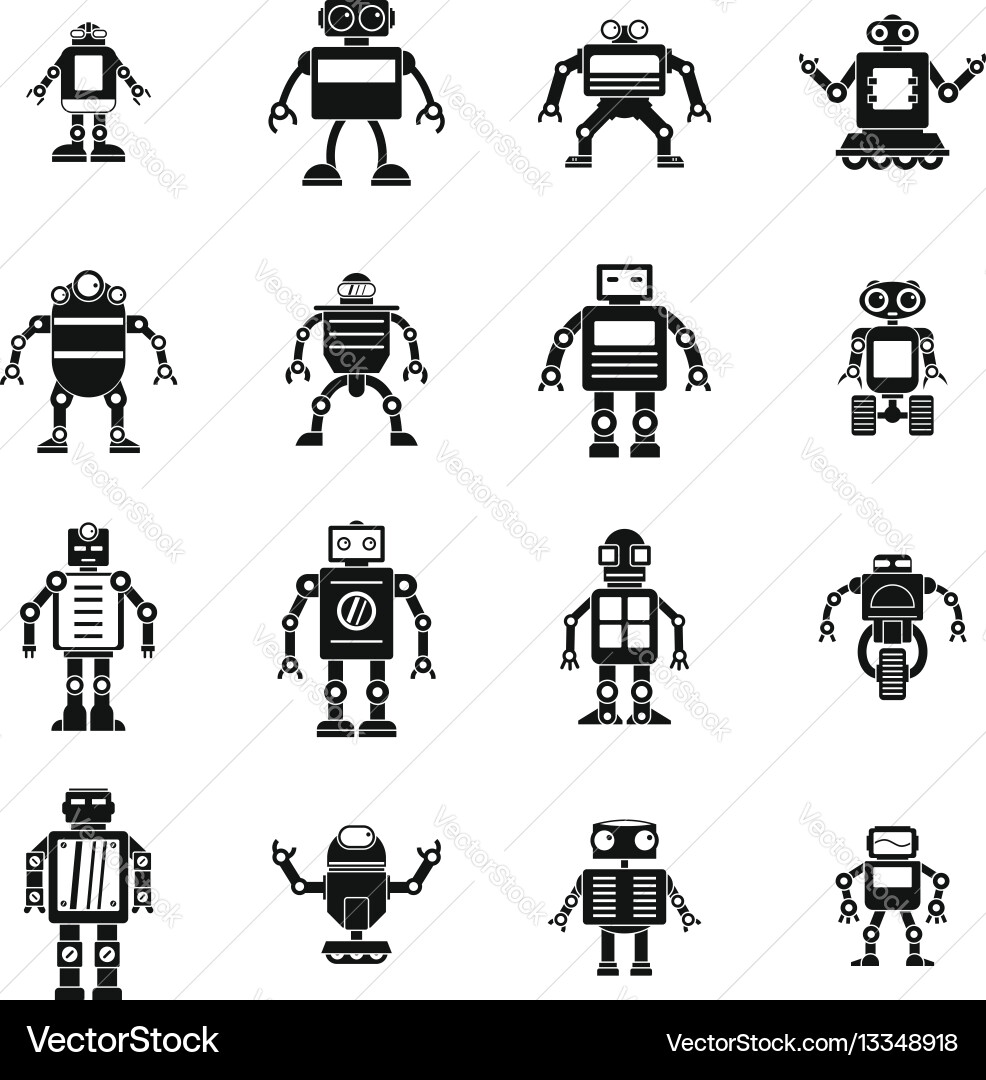 Robot icons set simple style vector image