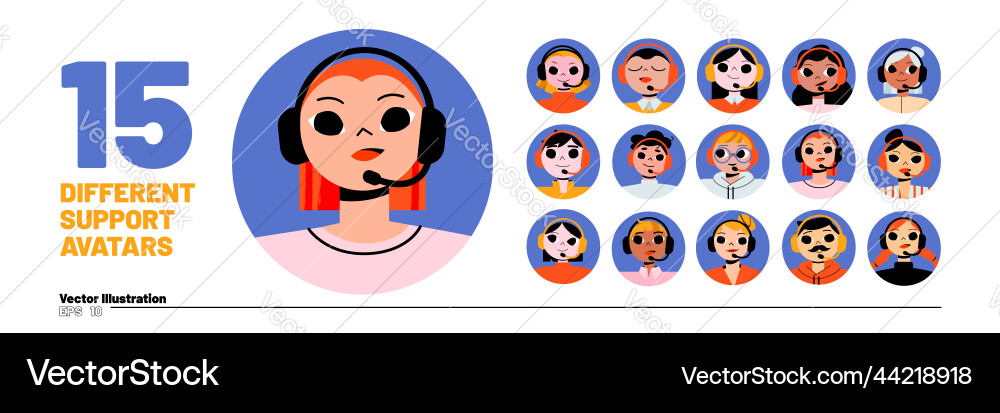 Set of call center operators avatar round icons Set of call center operators avatar round icons vector image