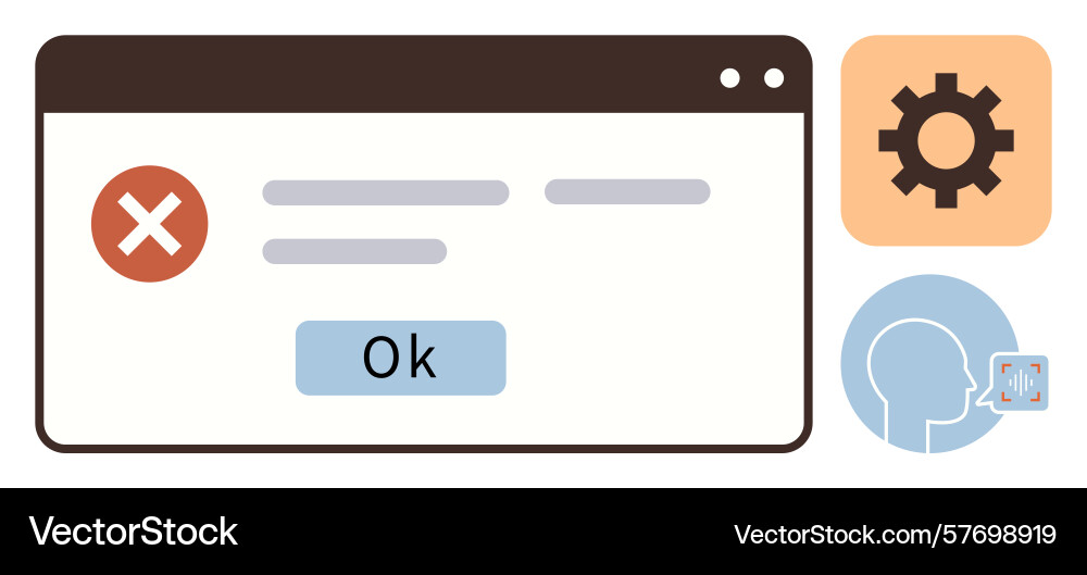 Error notification on website interface with gear Error notification on website interface with gear vector image