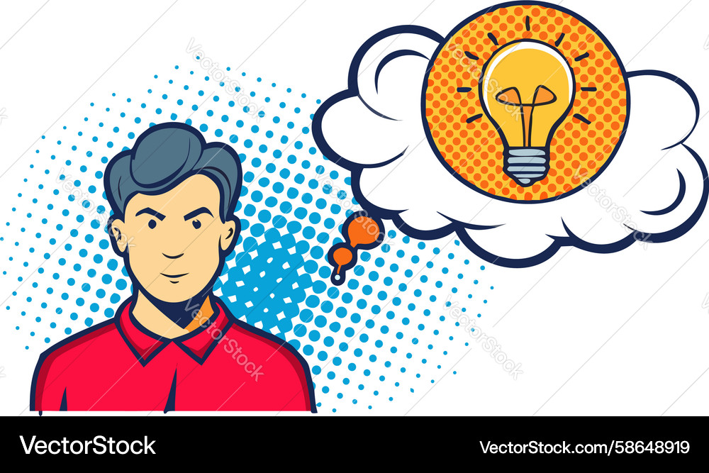 Man looking forward with lightbulb thought bubble Vector Image