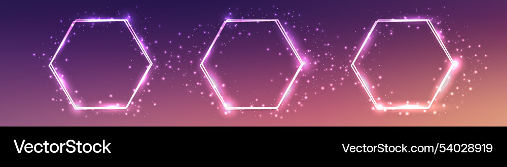 Neon double hexagon frame with shining effects Vector Image