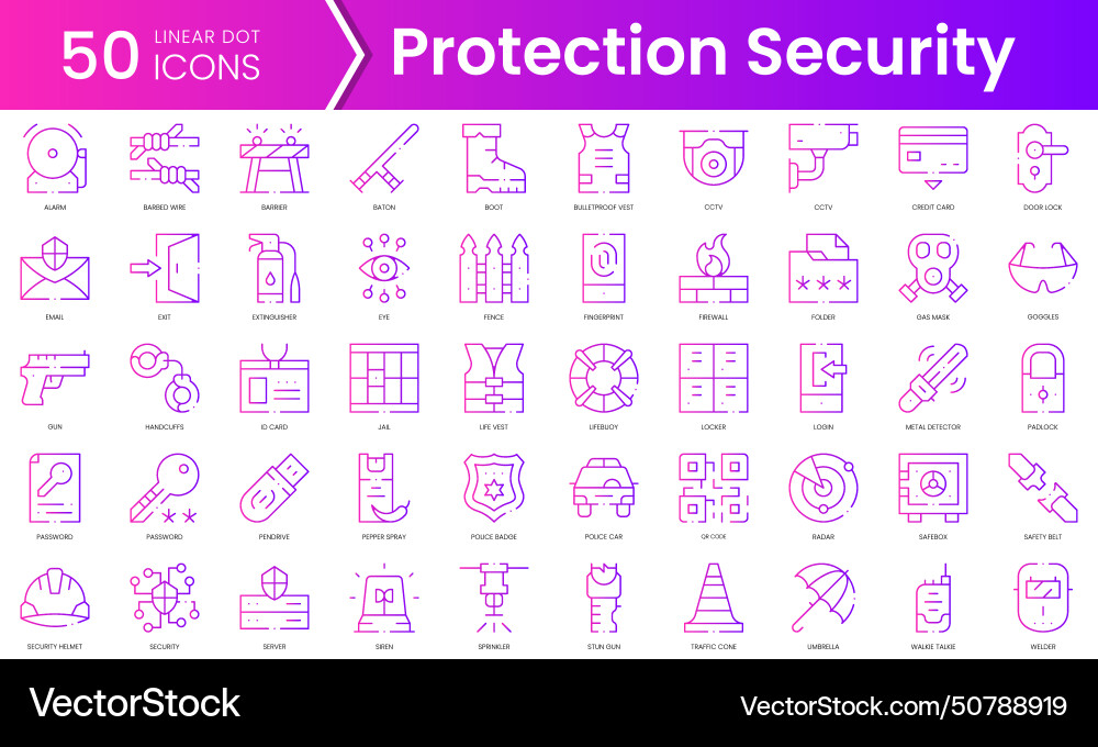 Set of protection security icons gradient style Set of protection security icons gradient style vector image