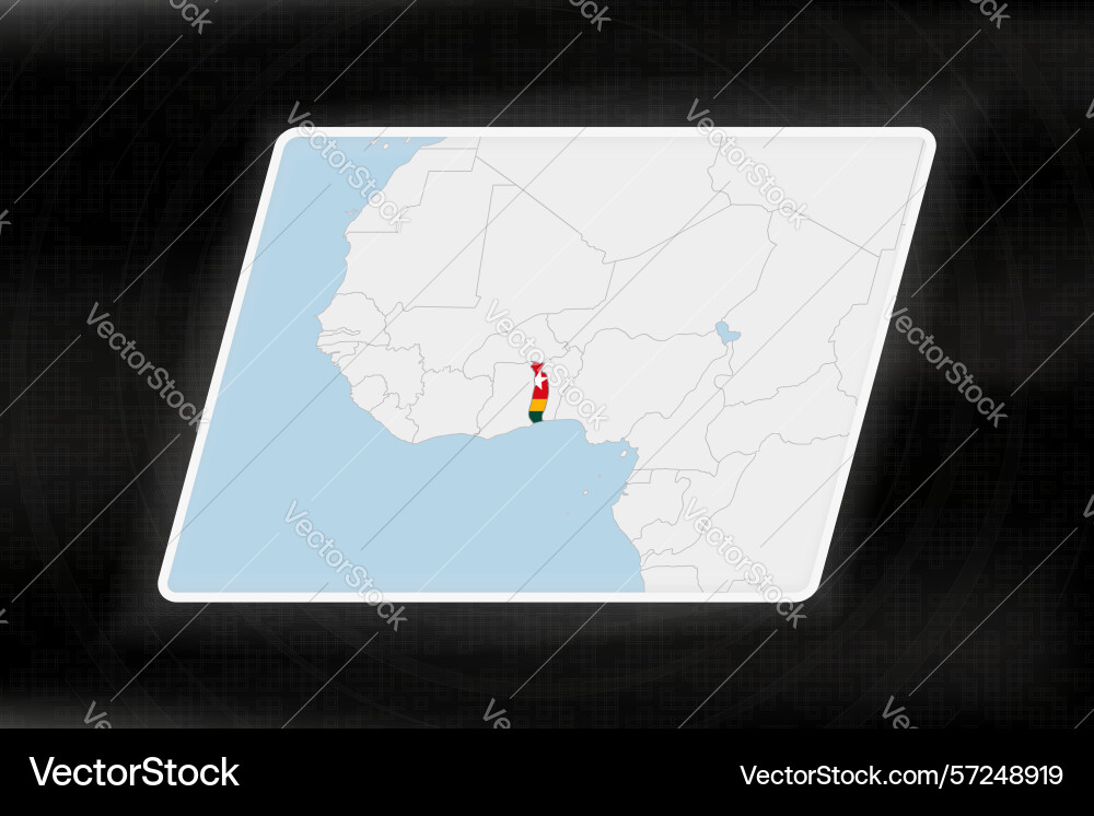 Togo highlighted in flag colors on geographic map Togo highlighted in flag colors on geographic map vector image