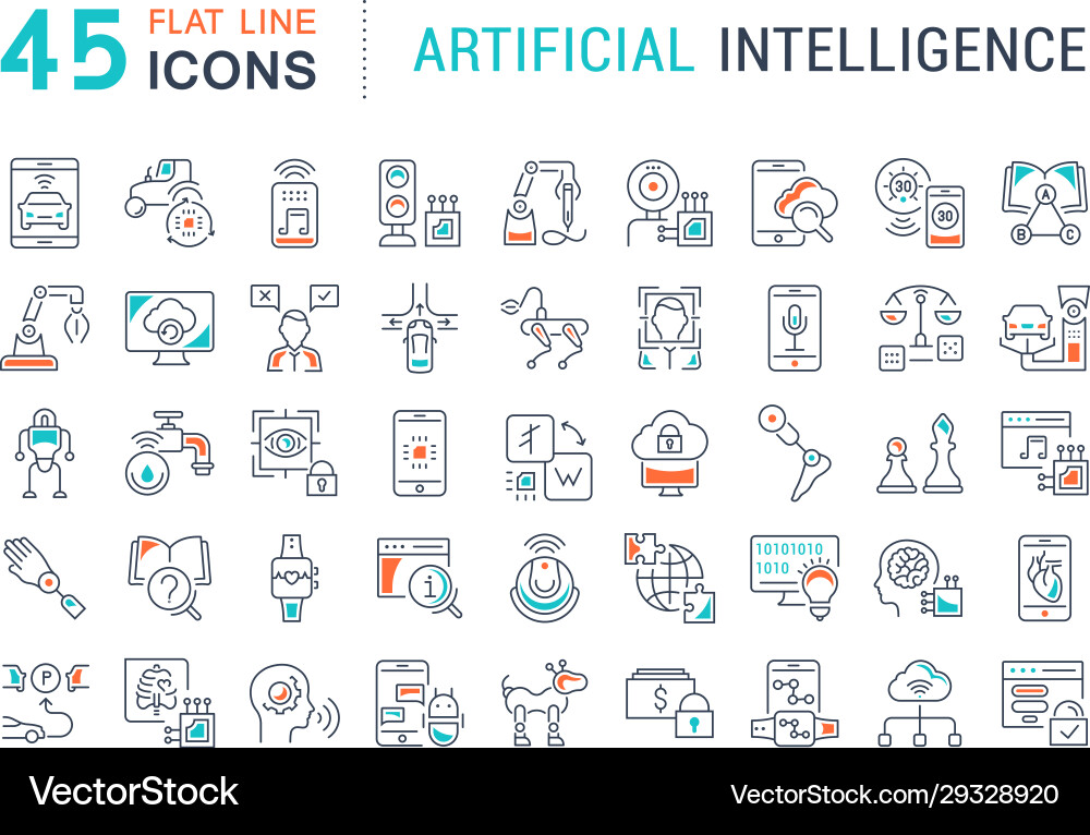 AI Line Icons - Neural Networks vector image
