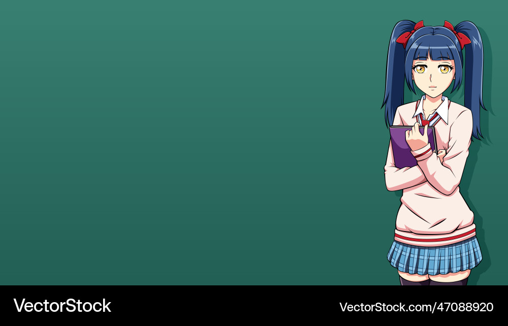 Anime manga schulmädchen halten Buch Anime manga schulmädchen halten Buch vektorbild