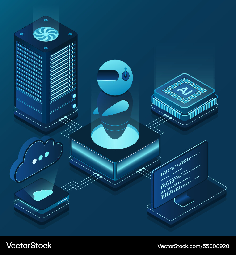 Artificial intelligence robot system analysis big Artificial intelligence robot system analysis big vector image