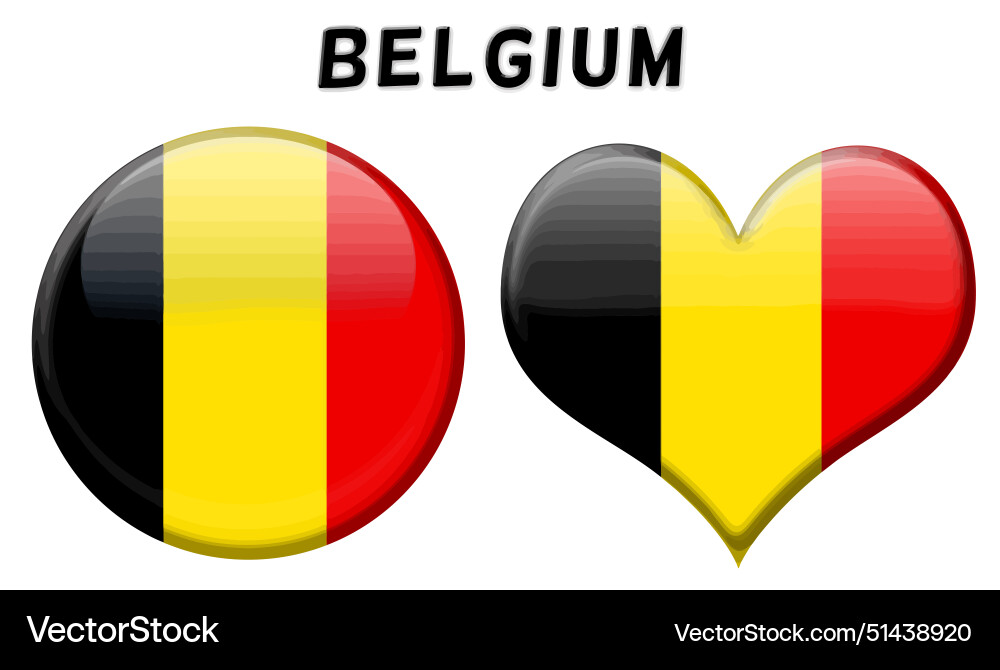 Belgian flag in rounded and heart shape buttons Belgian flag in rounded and heart shape buttons vector image