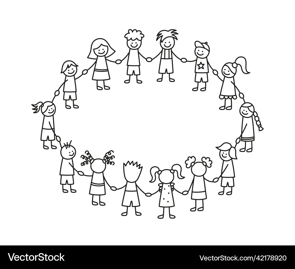 Happy doodle stick children holding hands hand – Royalty-Free Vector |  VectorStock, image size:1000x913
