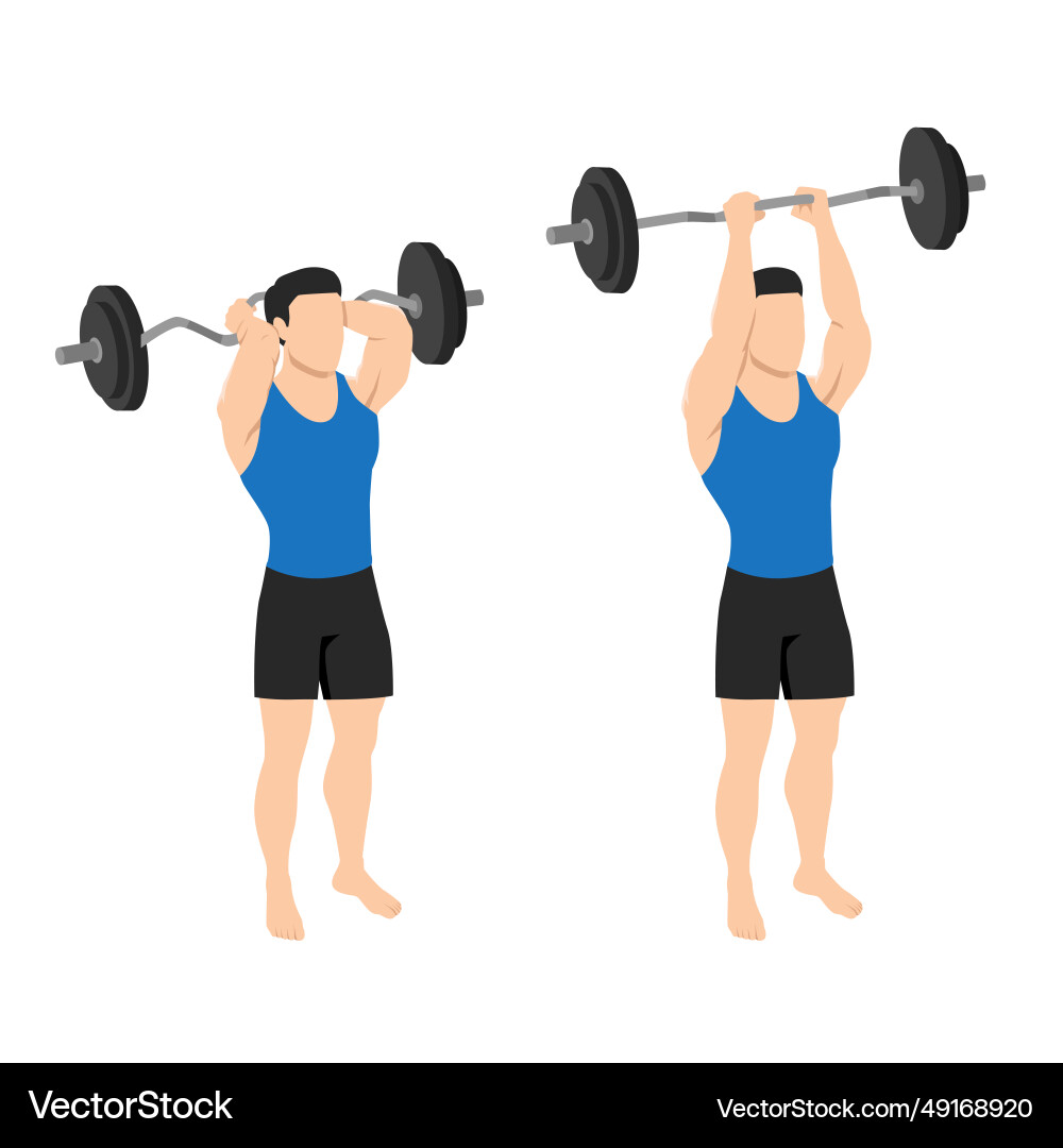 Man doing ez bar overhead inside grip tricep Vector Image