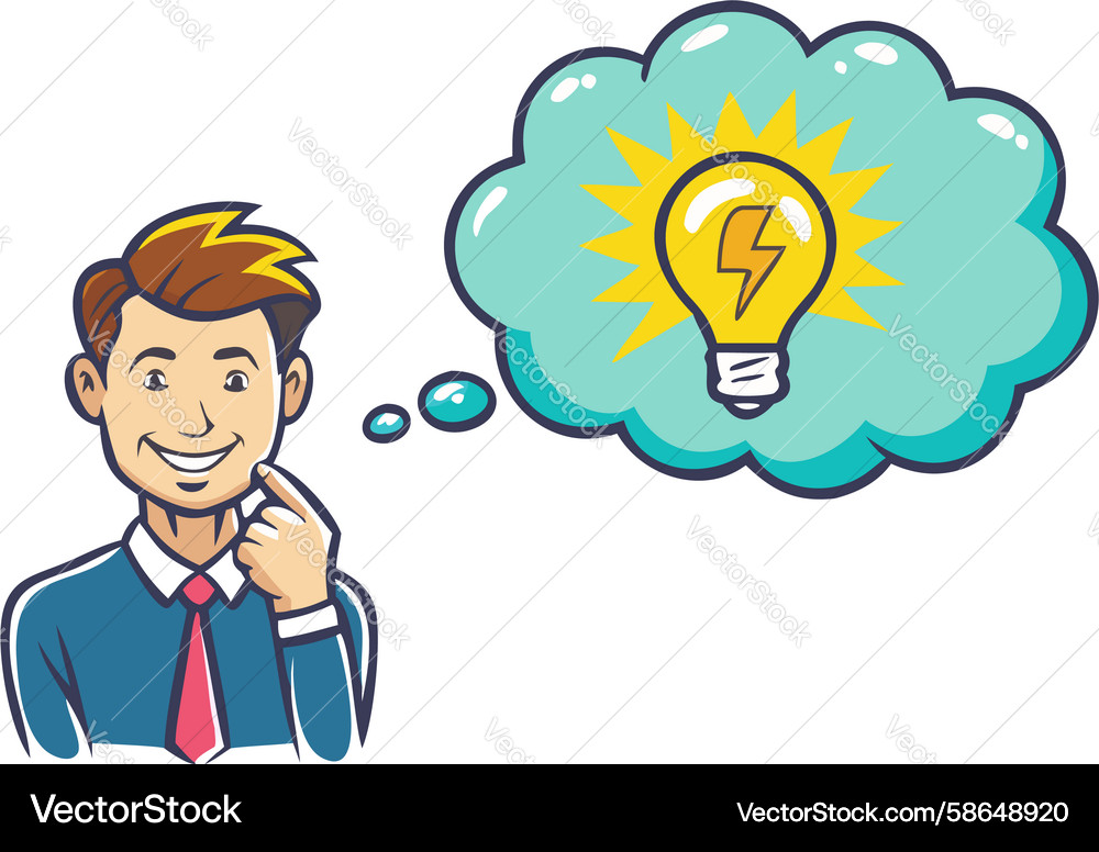 Man in contemplation with lightbulb thought Vector Image