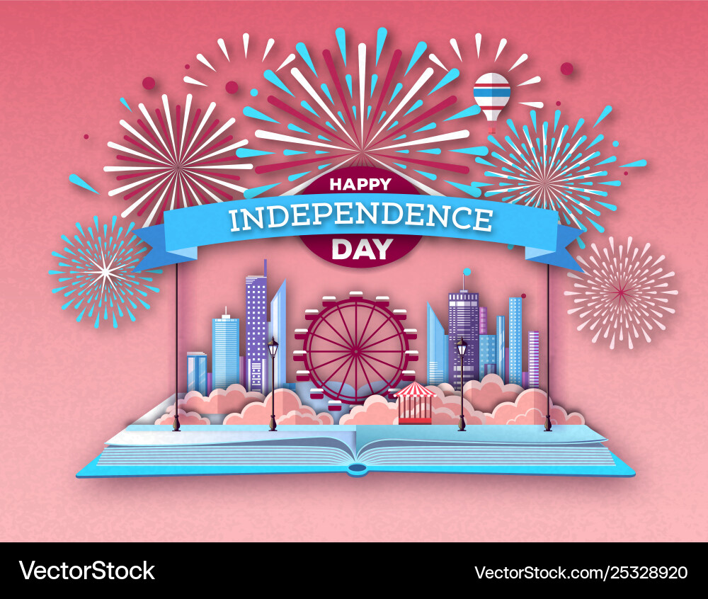 Open book with city landscape and firework Open book with city landscape and firework vector image