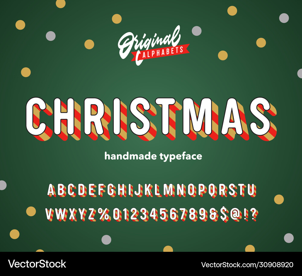 Vintage 3d christmas striped alphabet Vintage 3d christmas striped alphabet vector image