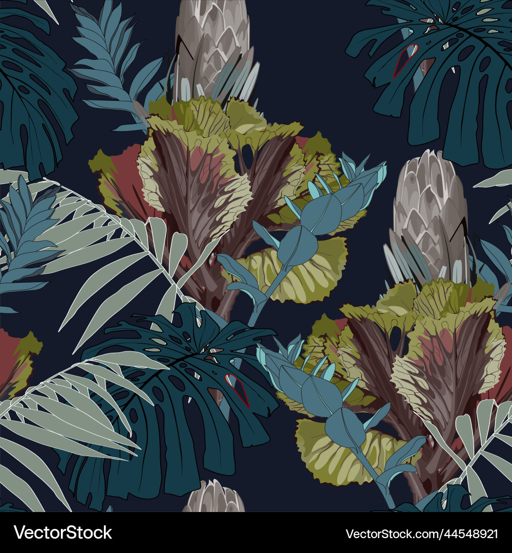 Botanical seamless pattern in a blue brown tone vector image