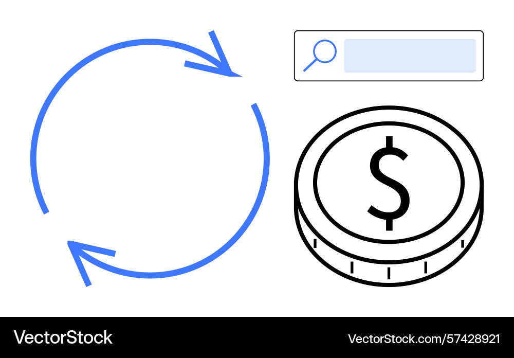 Currency flow concept with search bar and circular Currency flow concept with search bar and circular vector image