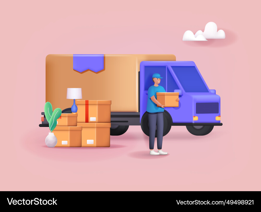 Delivery man and track online service Vector Image