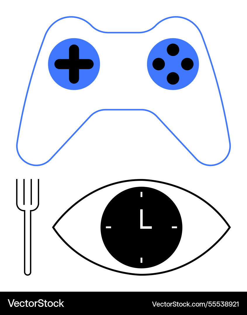 Game controller fork and clock in eye-shaped Game controller fork and clock in eye-shaped vector image